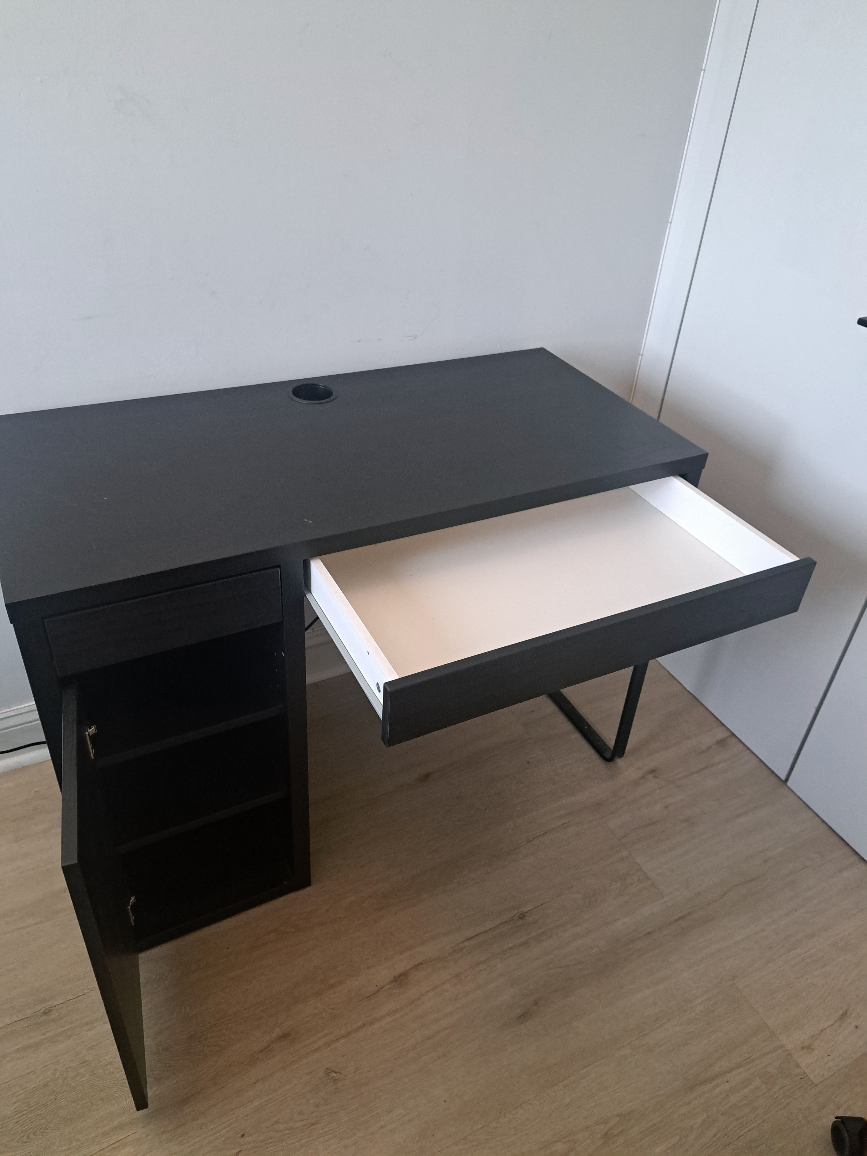Black Desk with Drawer and Cabinet