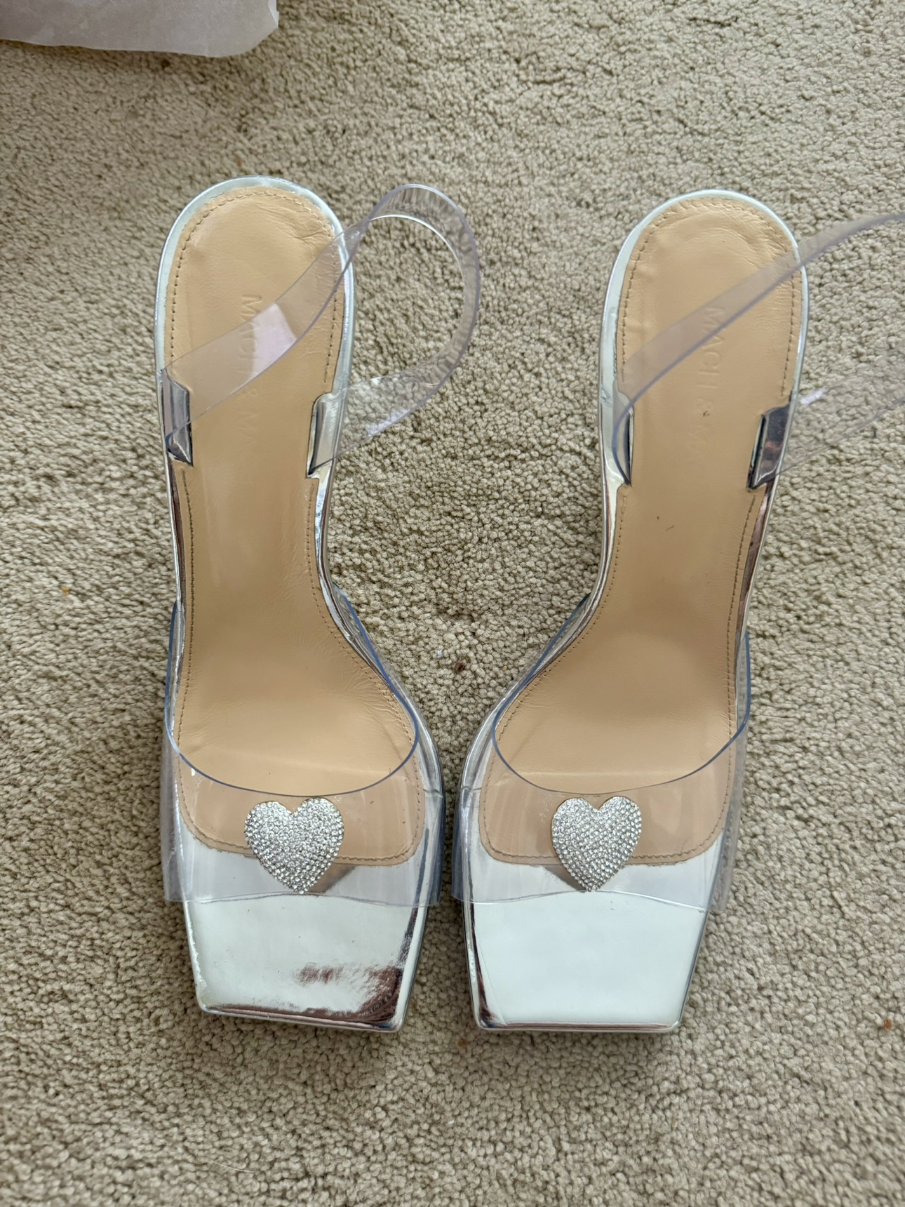 Mach & Mach Transparent Crystal Heart Heeled Sandals - photo 3