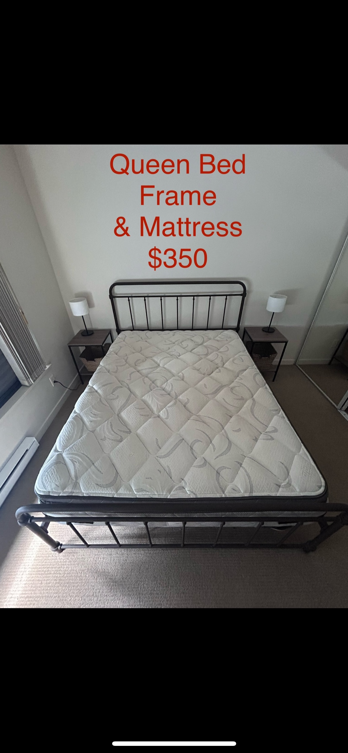 Metal Bedframe and Fairmont Mattress (Queen Size)