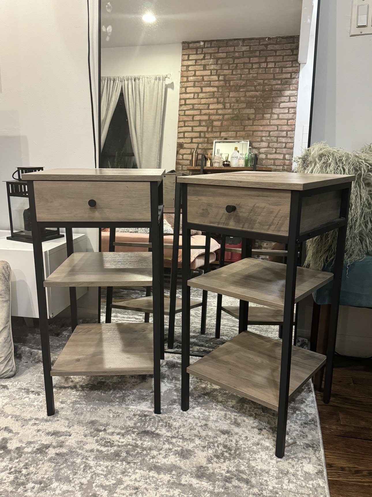 Pair of wood and metal nightstands