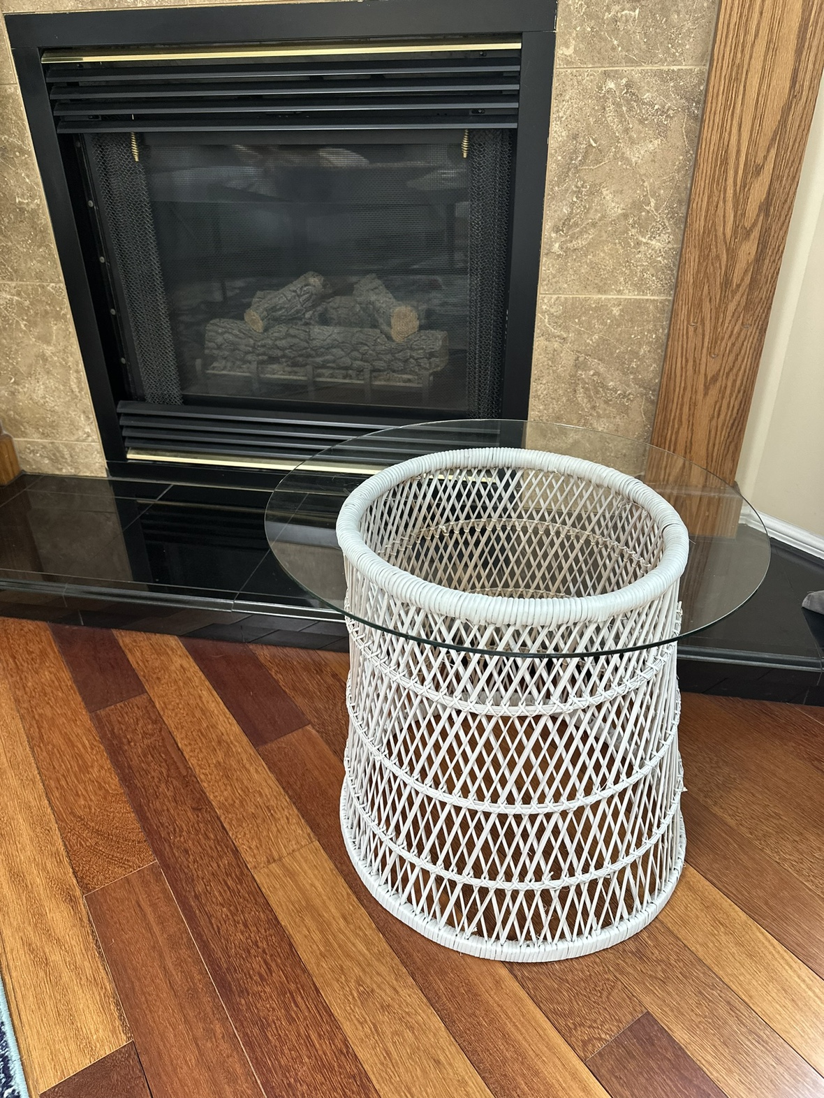 White Glass Wicker Coffee Table - photo 2