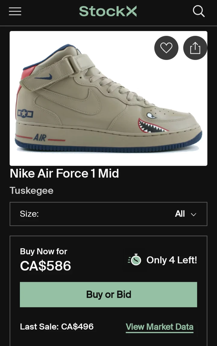 Nike Tuskegee Air Force 1 Mid 10.5 image indicator(6)