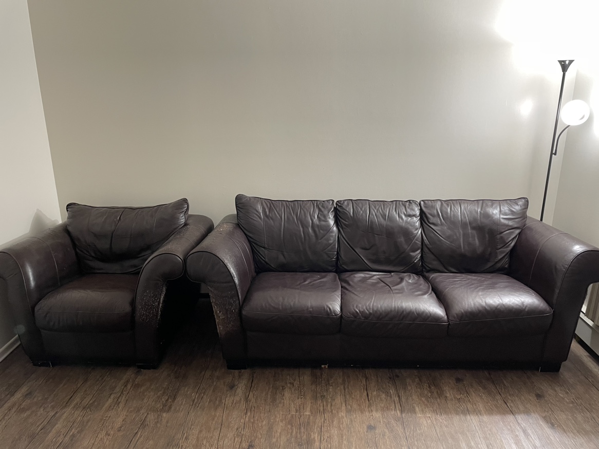 Brown Leather 3-seater Sofa and 1-Seater Set - photo 2
