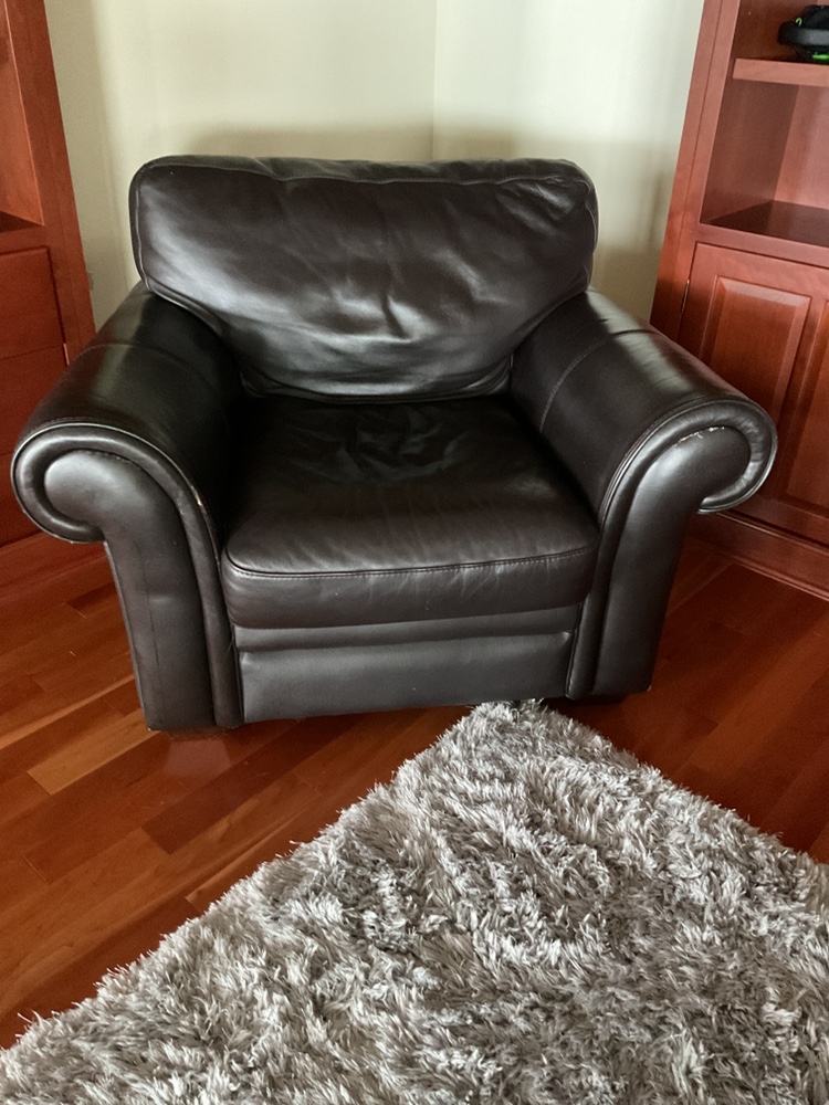 Brown Leather Armchair with Storage Ottoman