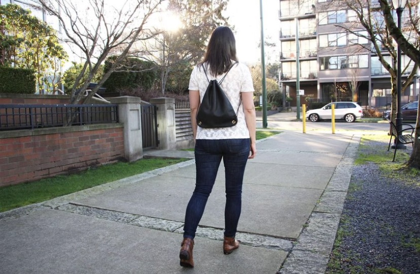Black Leather Mini Drawstring Backpack - photo 2