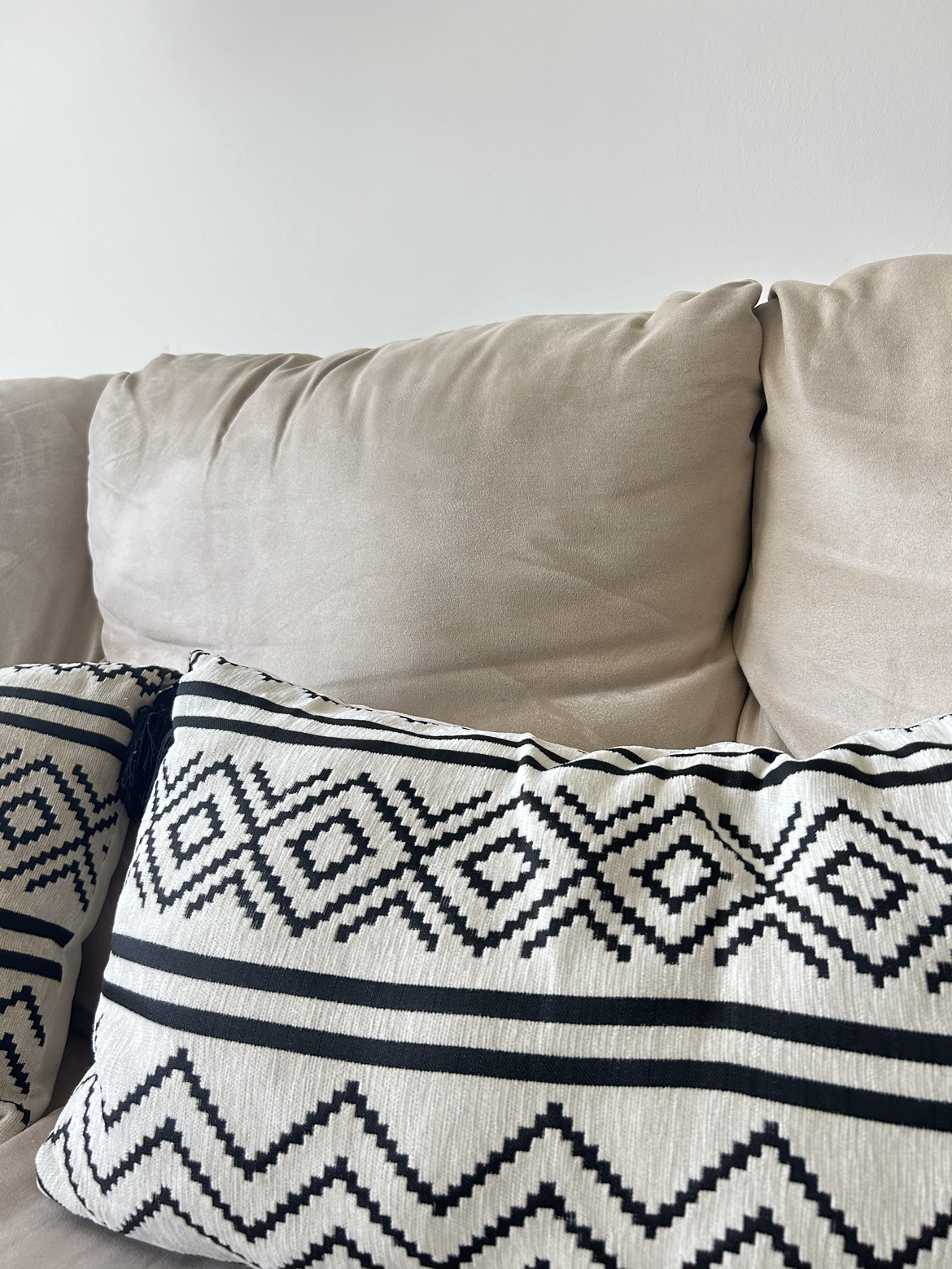 Beige Suede Couch with 3 pillows - photo 2