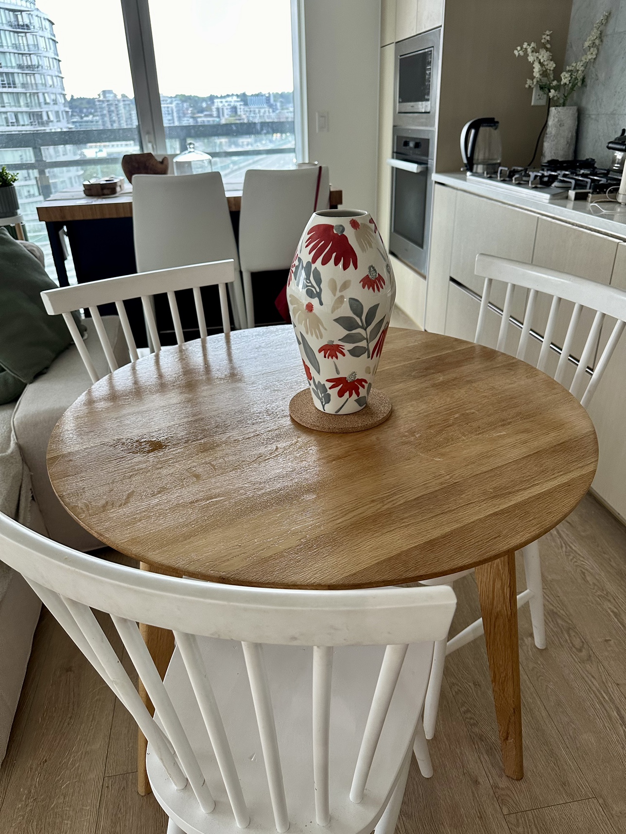 EQ3 solid oak wool Round Wooden Dining Table with 3 chairs