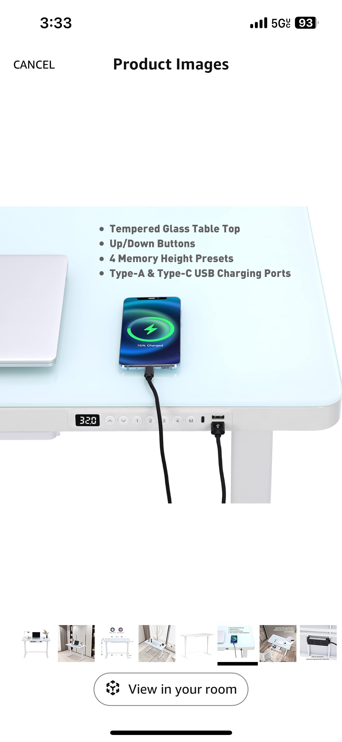 White Standing Desk with Glass Top - photo 3