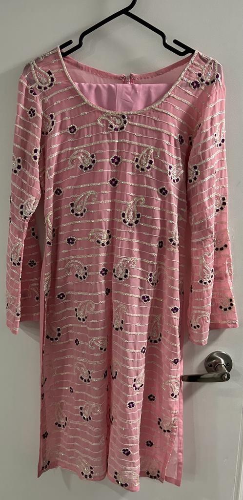 Rustic Pink Embroidered Dress 3 Piece