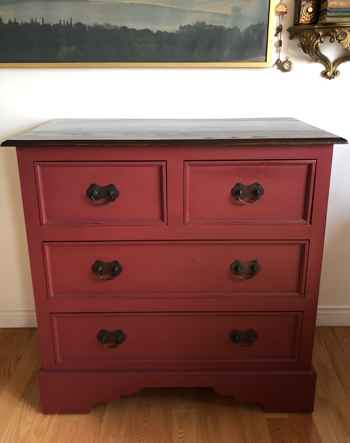 Red Wooden Chest of Drawers Dresser