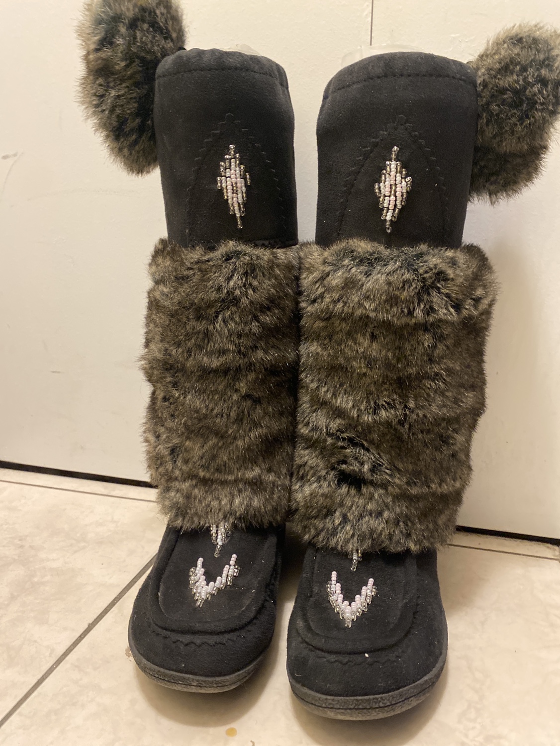 Black Faux Fur Winter Boots