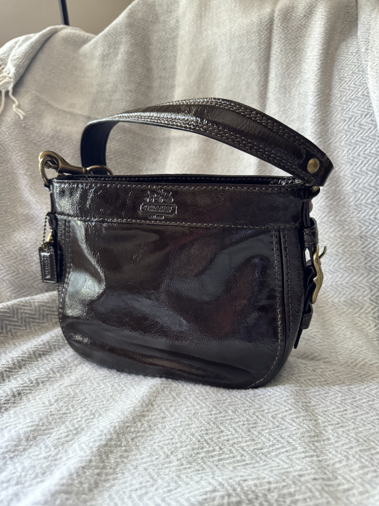 Coach Patent Leather Zoe Hobo Bag thumbnail