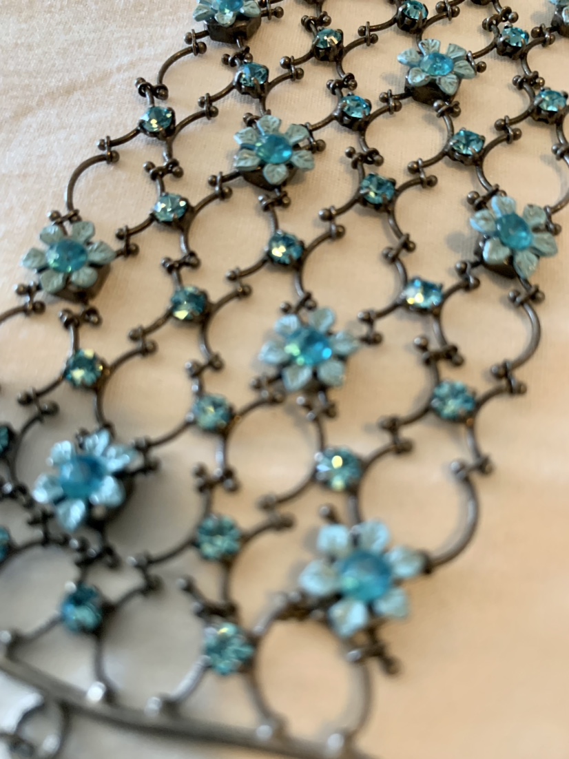 Rhinestone Bracelet with Blue Flowers