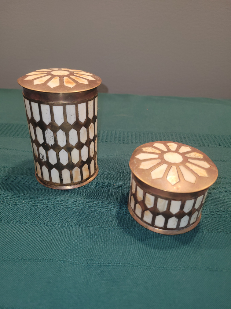 Pair of Vintage Brass Inlaid Vanity Boxes