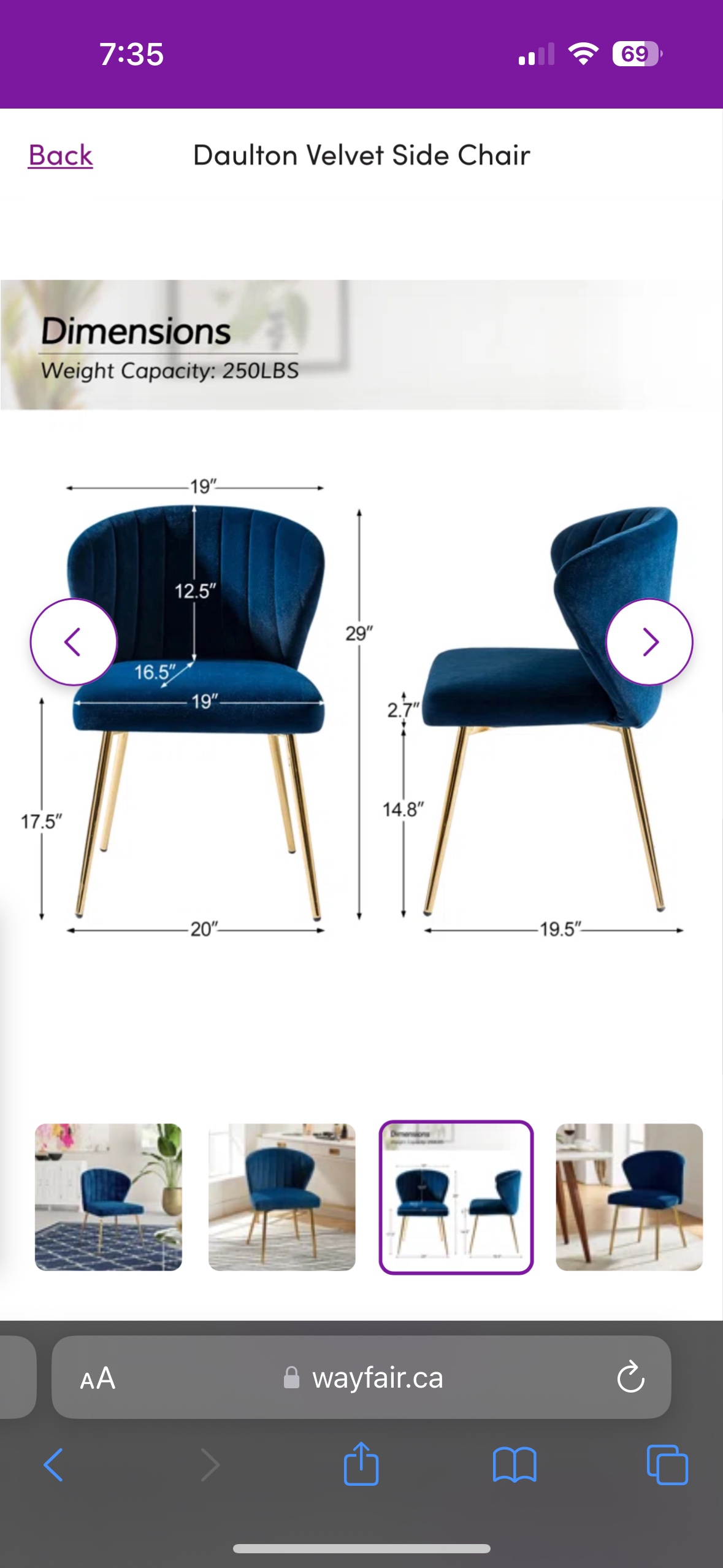 Blue and gold Velvet Side/accent/vanity Chair - photo 3