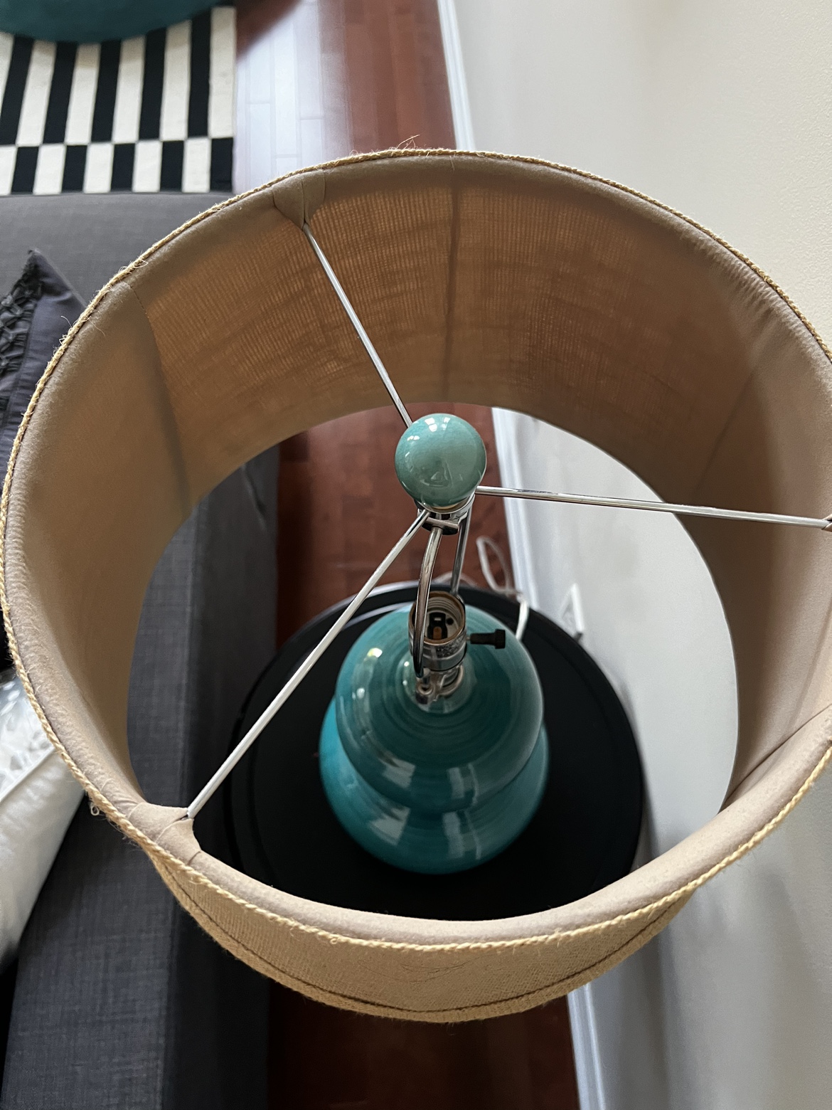 Teal Table Lamp with Burlap Shade - photo 2