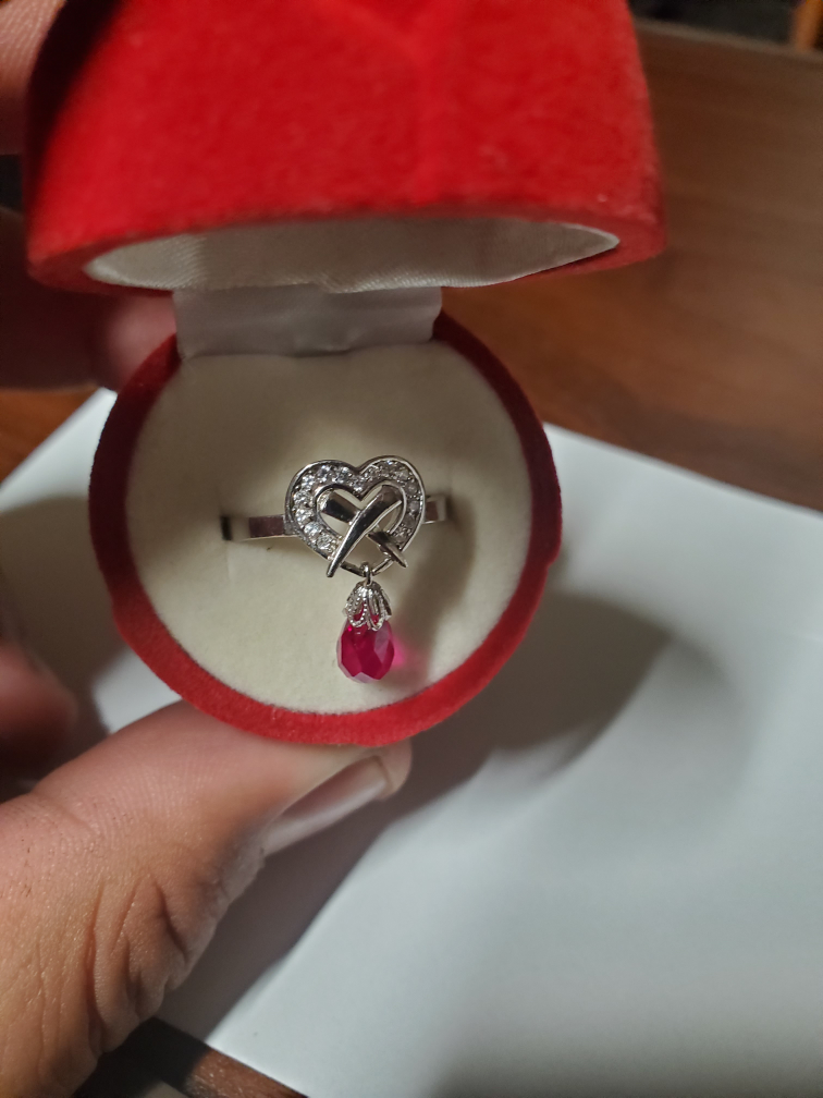 Heart Ring with Red Gem
