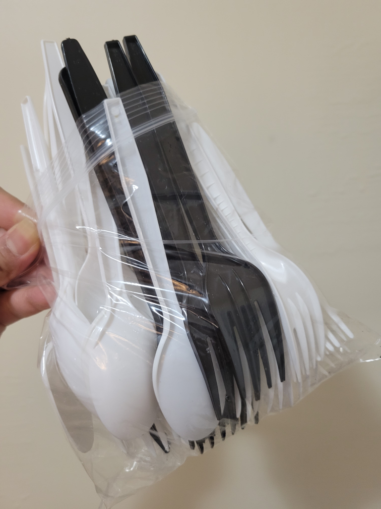 Black and White Plastic Forks and Spoons thumbnail