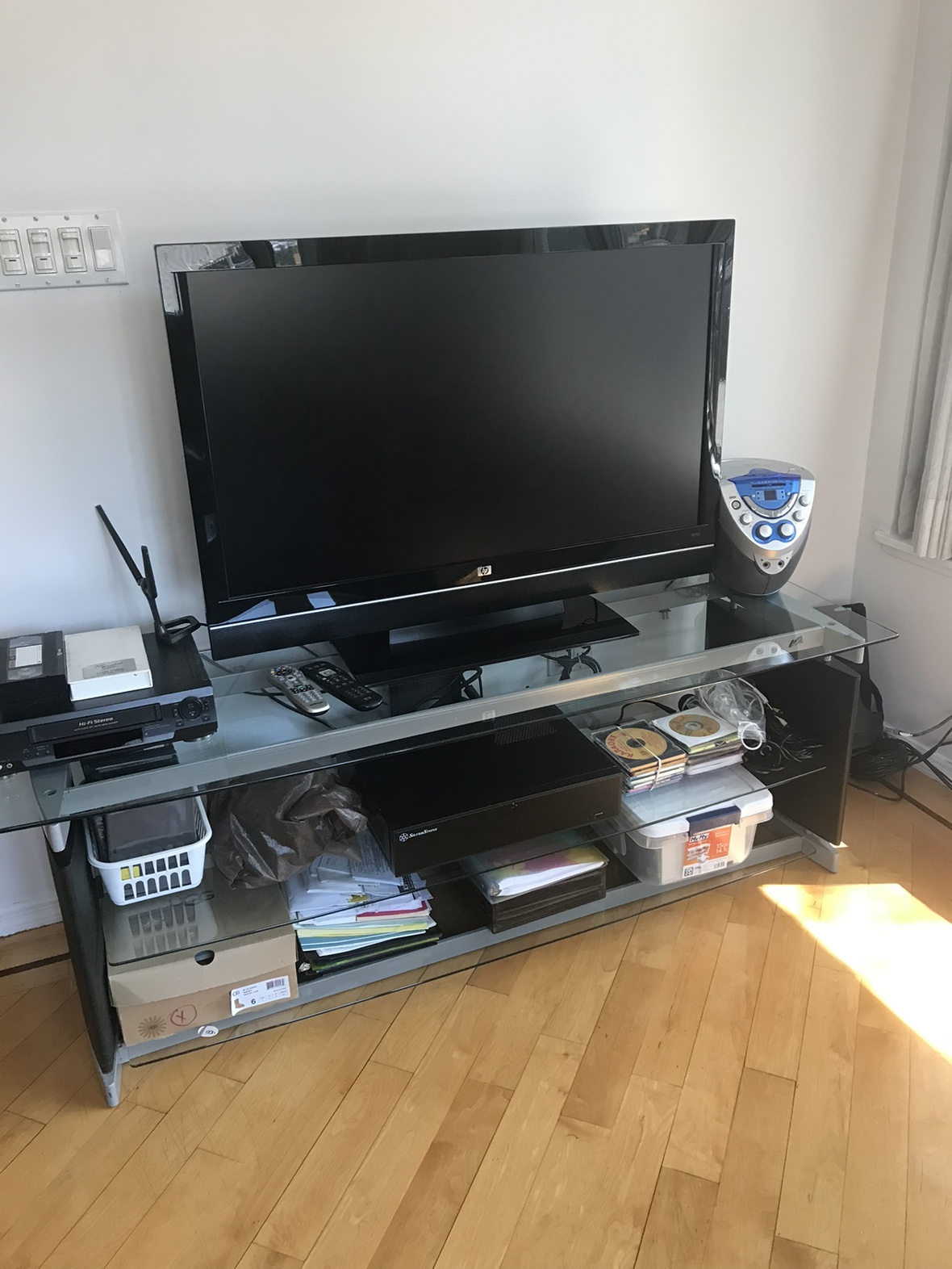 Glass TV Stand with TV - photo 2