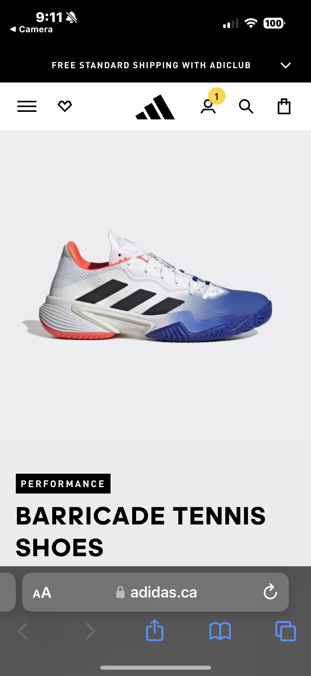 Adidas “Barricade” Men’s Tennis Shoes (size 8.5)