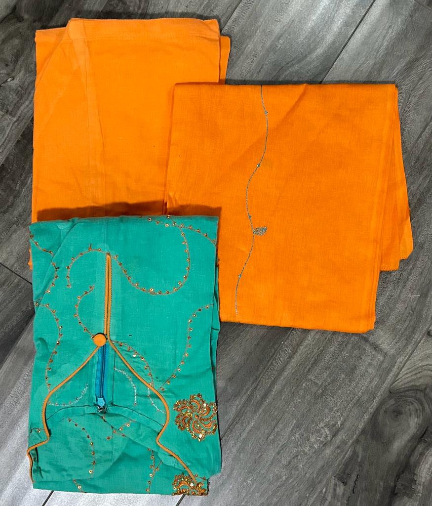 Teal and Orange Salwar Kameez Suit 3 Piece