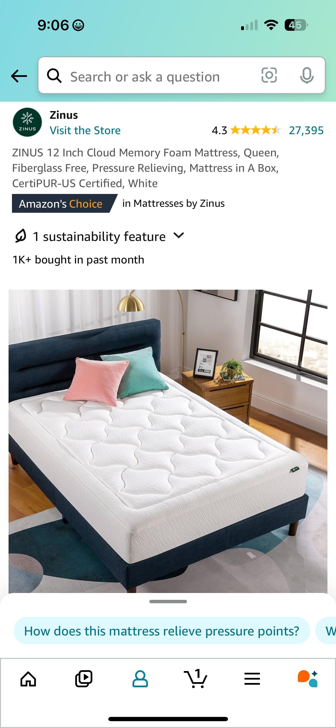 Zinus 12inch memory foam queen size Mattress - photo 4