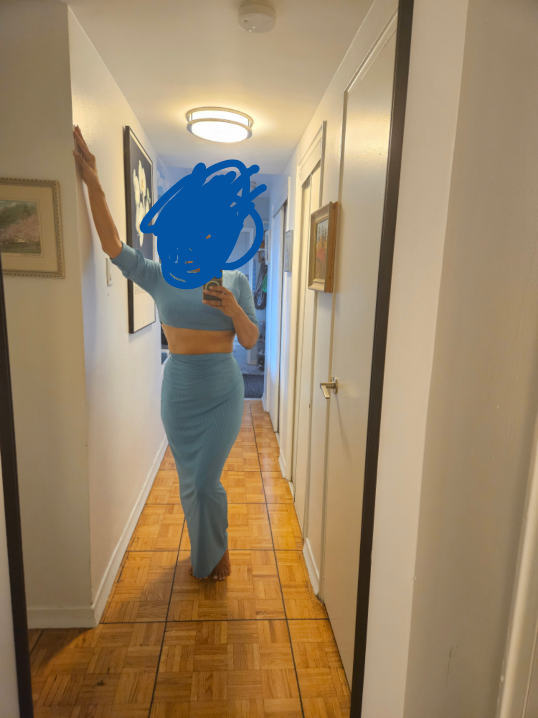 Blue Ribbed Crop Top & Skirt Set