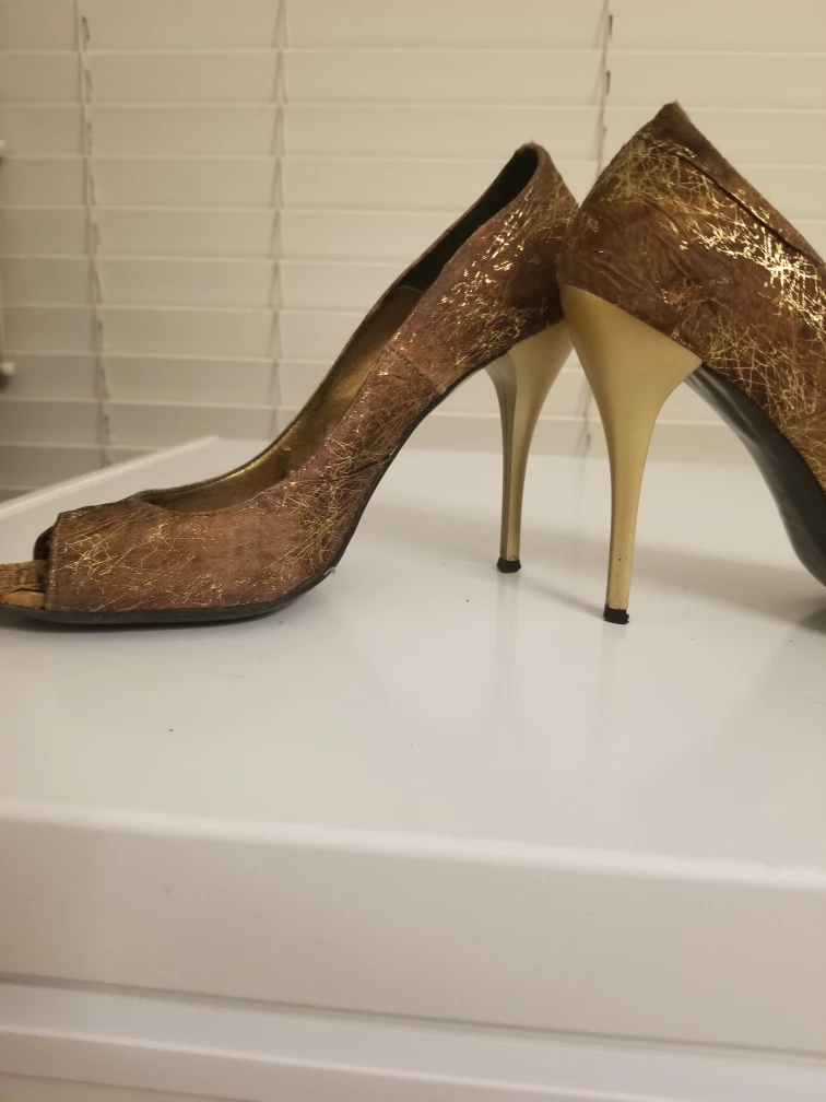 Brown-Gold peep toe heels - photo 3