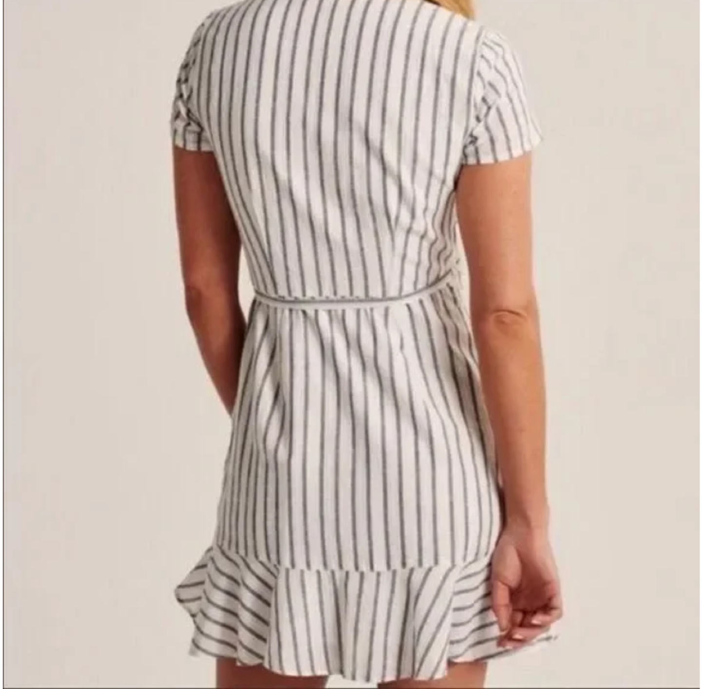Abercrombie & Fitch White Blue Striped Wrap Ruffle Mini Dress image indicator(2)