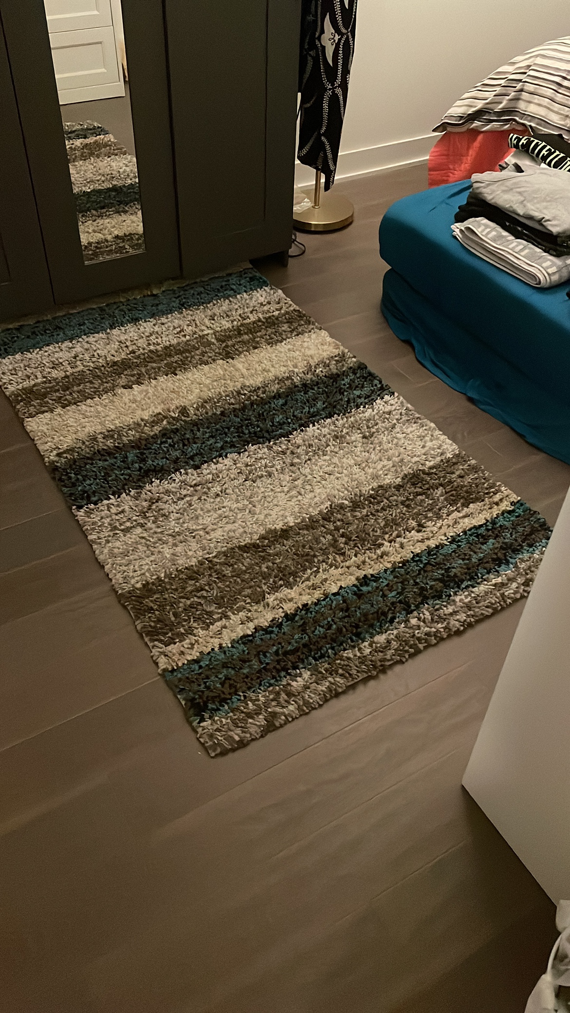 Striped Shag Rug - Blue, Grey, Cream