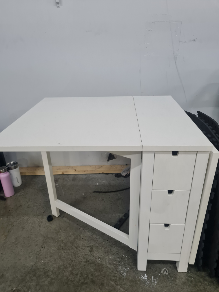 White Folding Table with Drawers