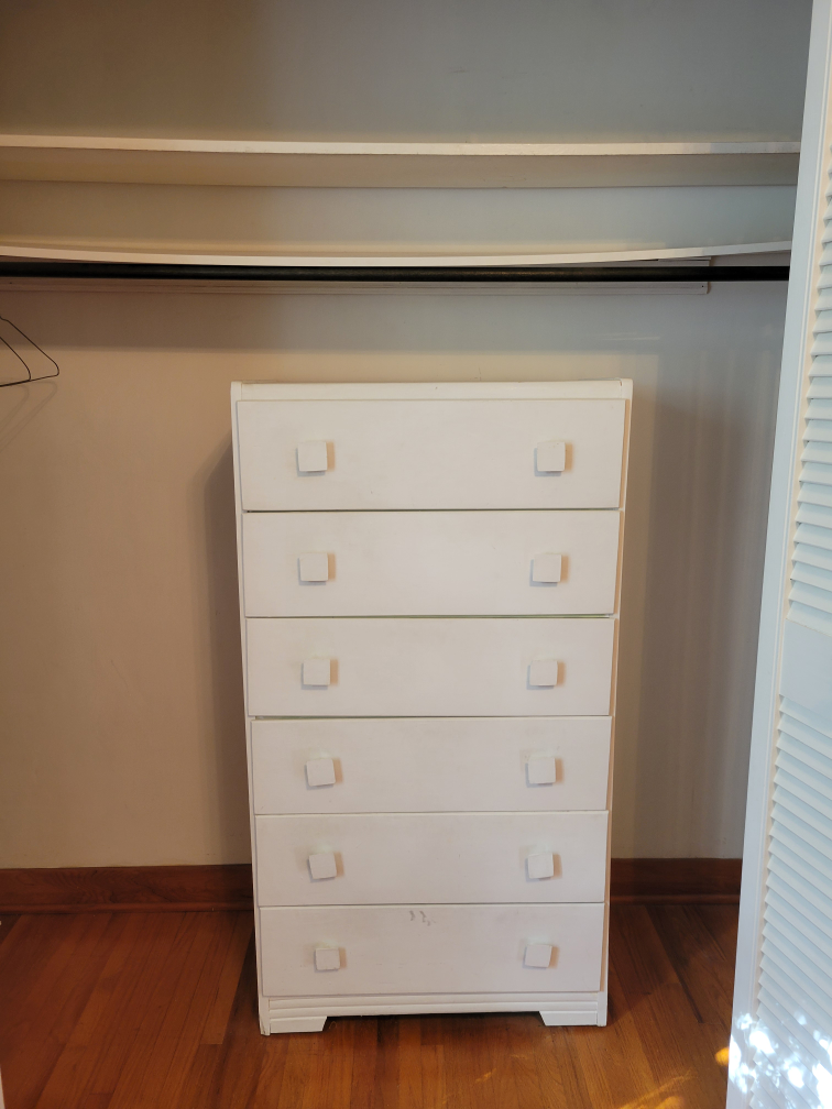 Vintage Wood White Dresser with Six Drawers