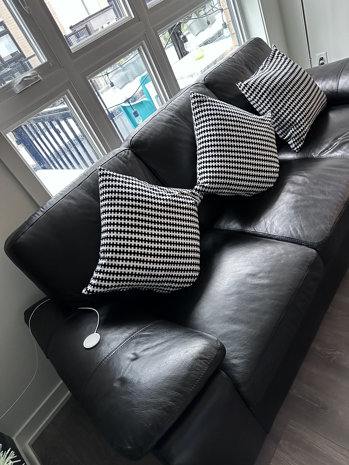 Black Genuine Leather Sofa - photo 2