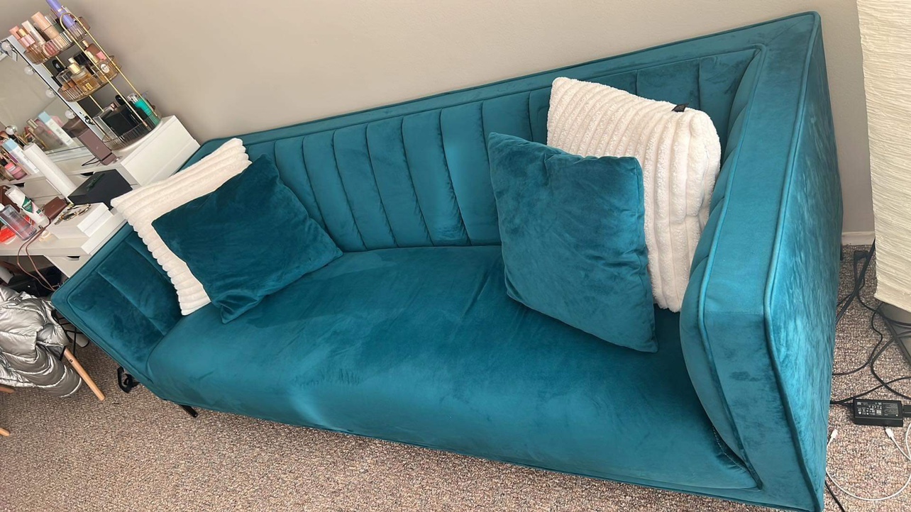 Teal Velvet Sofa - photo 3