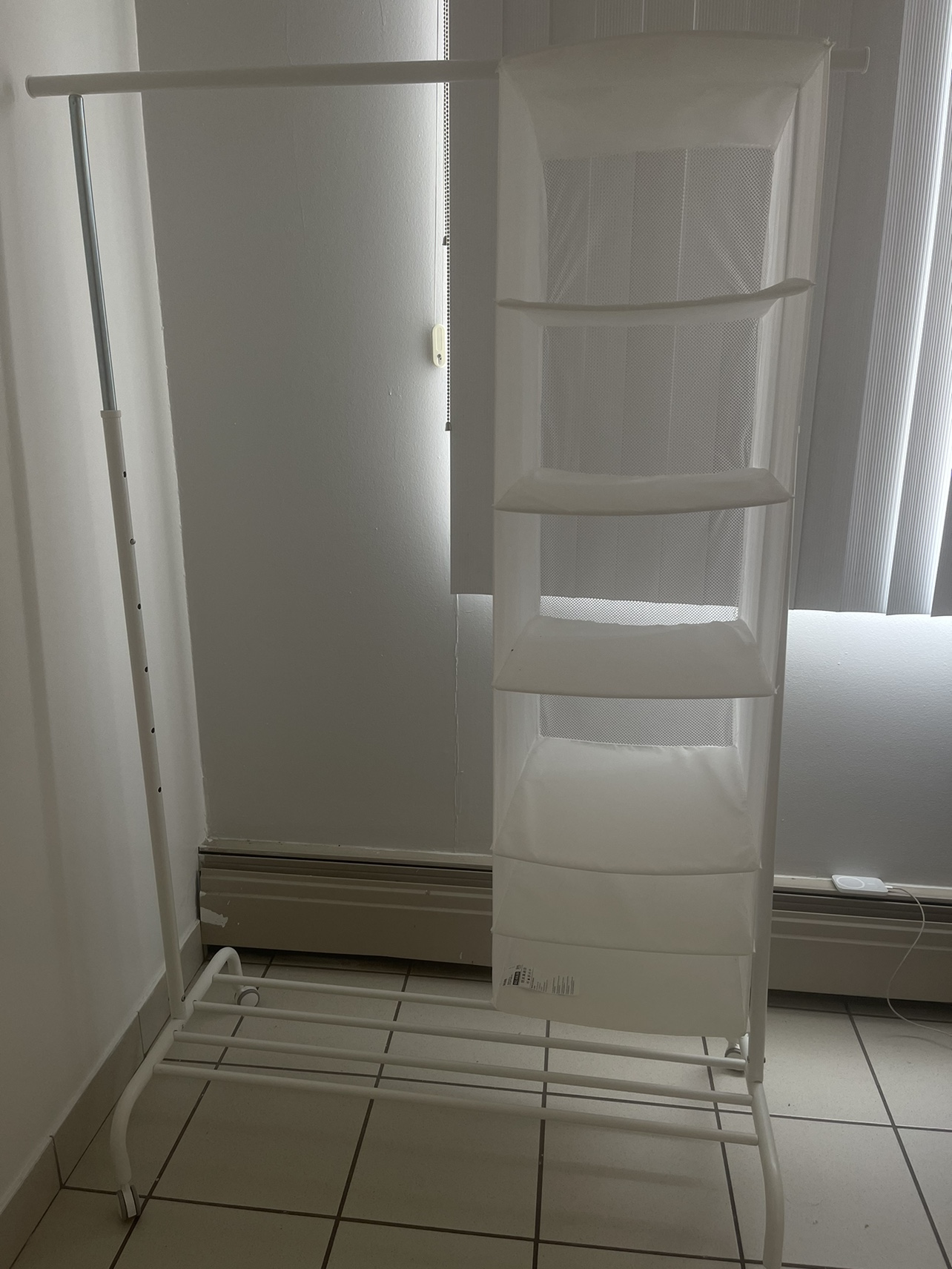 IKEA White Clothes Rack with organiser