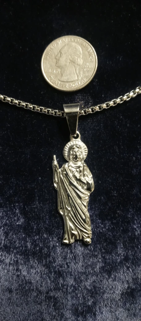stainless steel saint Jude design necklace 24 inches long