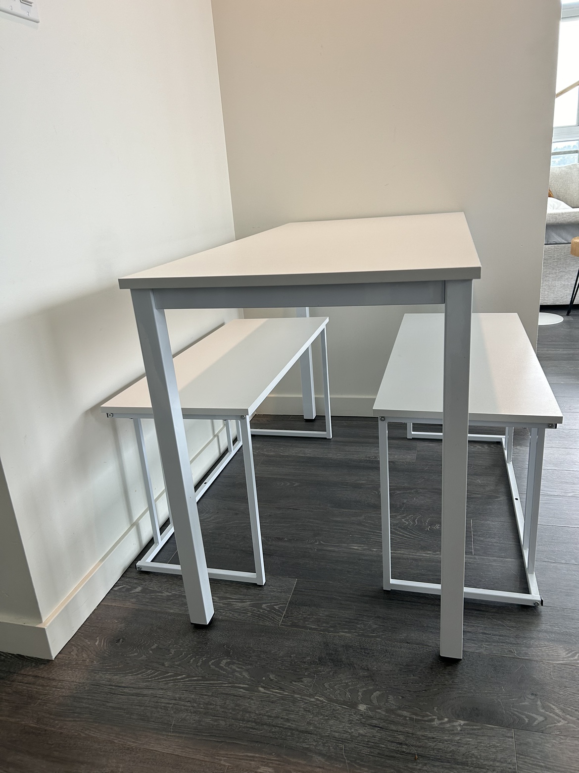 White Table and Bench Set