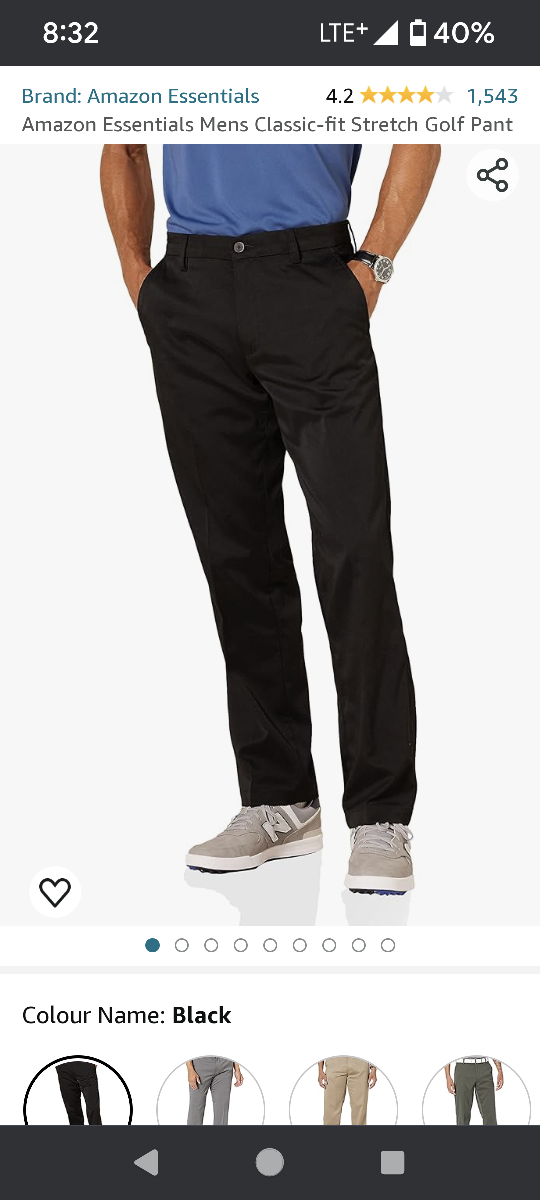 Amazon Essentials Men's Classic-Fit Stretch Golf Pant - Black