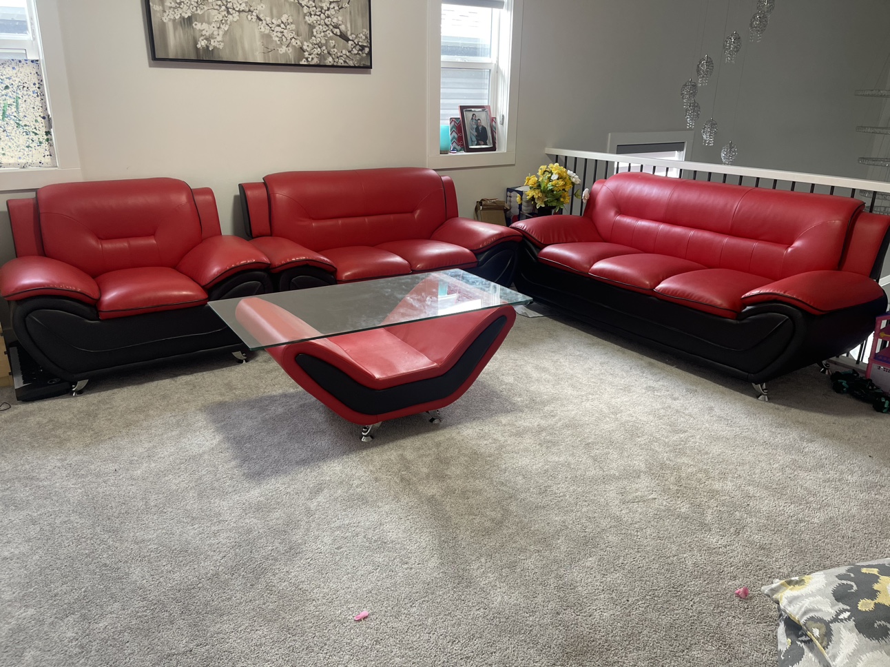 4 pcs Red Leather Sofa Set - photo 4