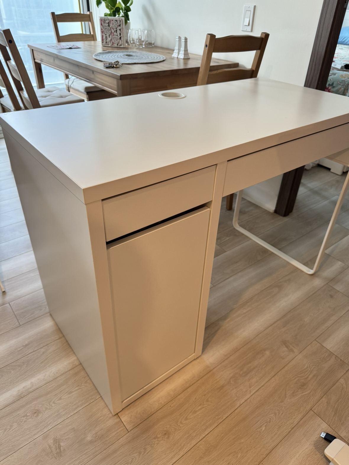 White Desk with Drawer and Cable Hole