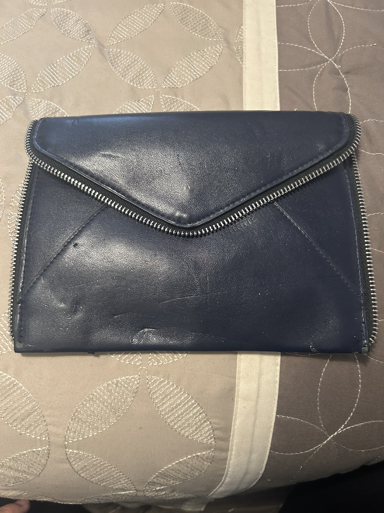 Blue Leather Envelope Clutch