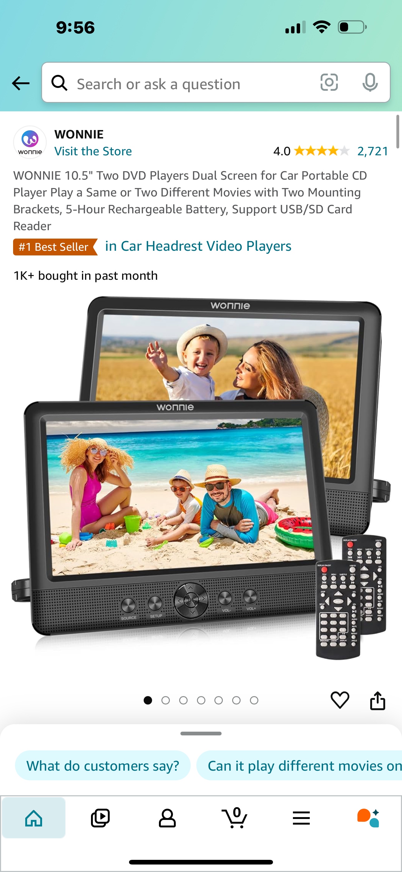 Wonnie 10.5" Two DVD Players Dual Screen