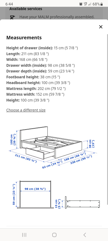queen white malm bed frame w two black drawers - photo 4