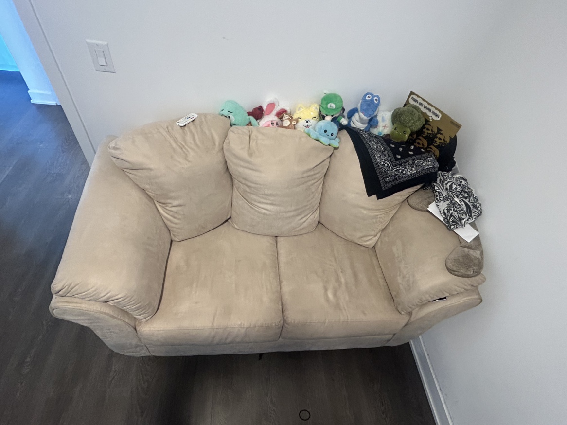 Beige Suede Two Seater Couch - photo 2