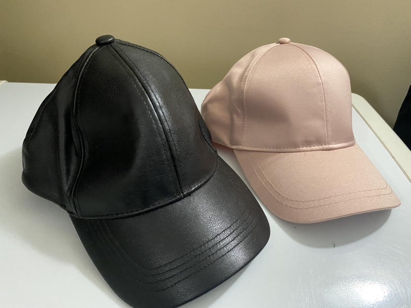 Pink Satin Baseball Cap and black cap