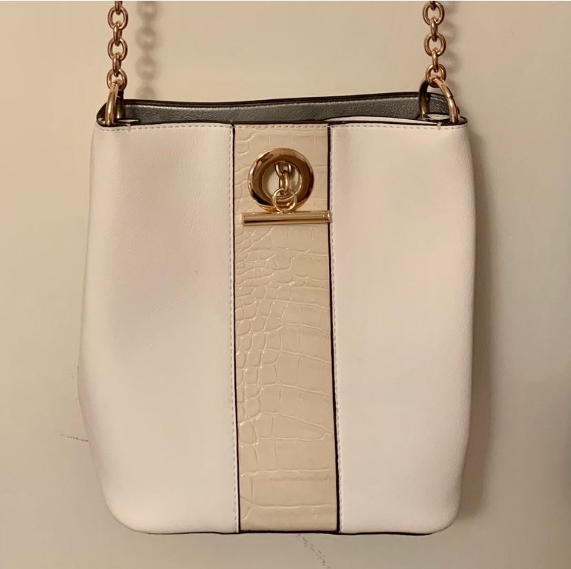 Off White Faux Leather Chain Bag