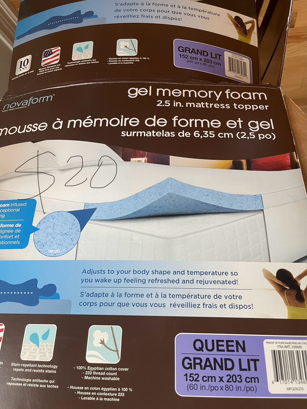 Queen Size Gel Memory Foam Mattress Topper