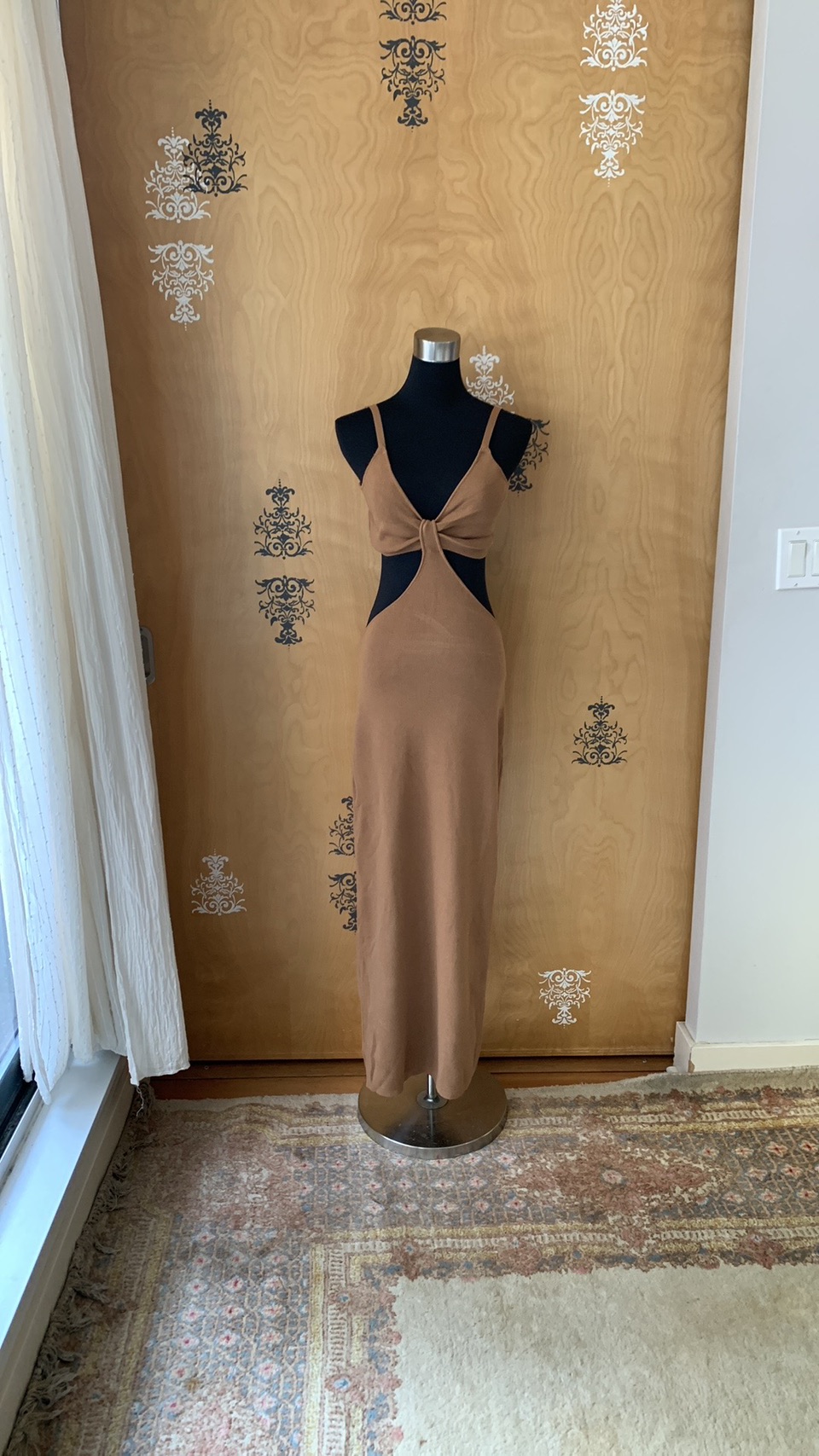 Fashion Nova Summer Cut-Out Maxi Dress in Tan Brown Colour