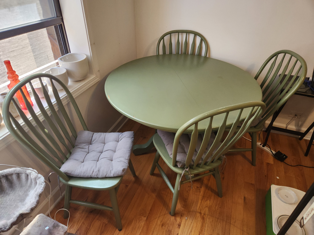 Green Round Table and Four Chairs