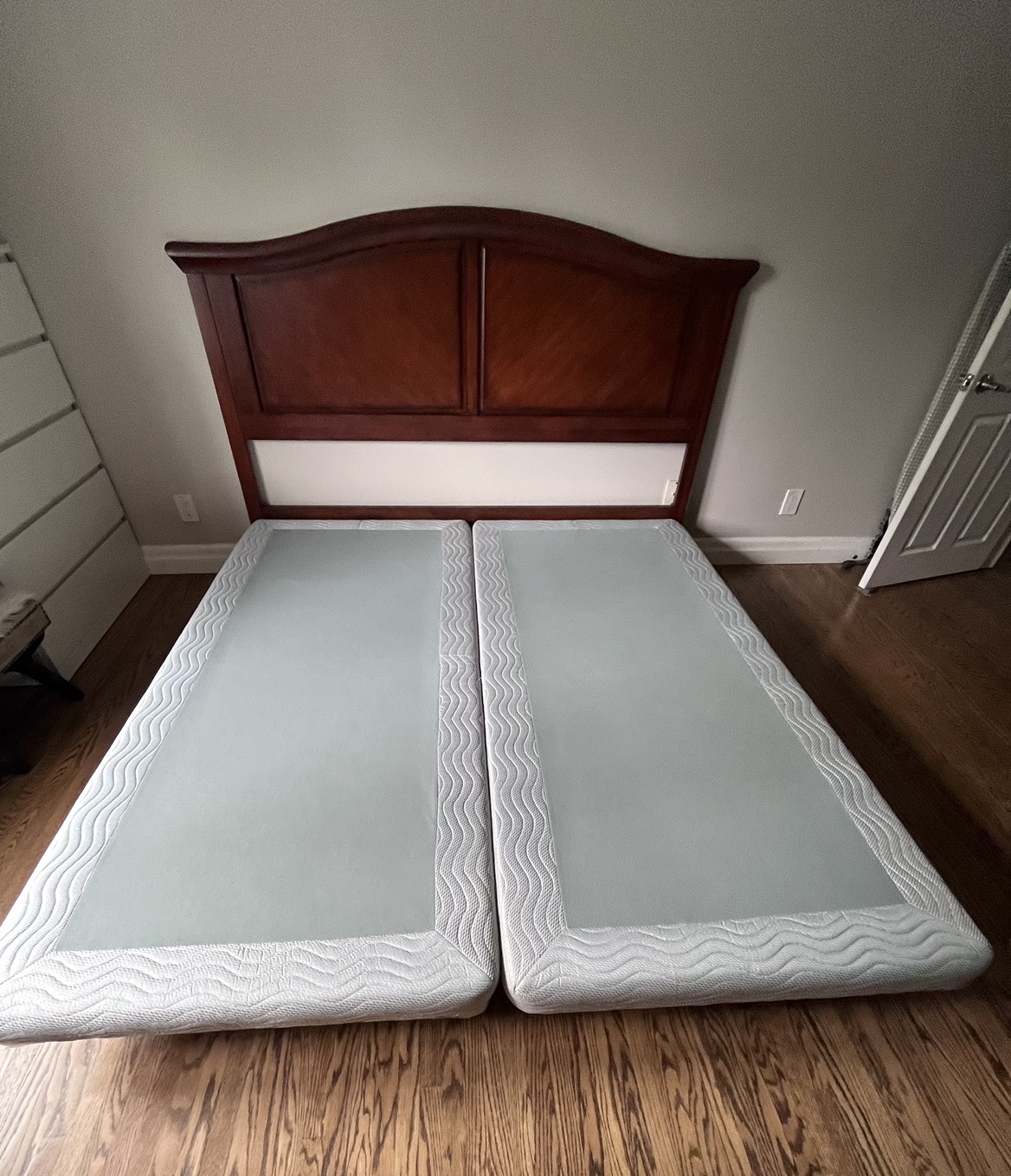 King Bed Frame with Headboard and 2 box spring. thumbnail